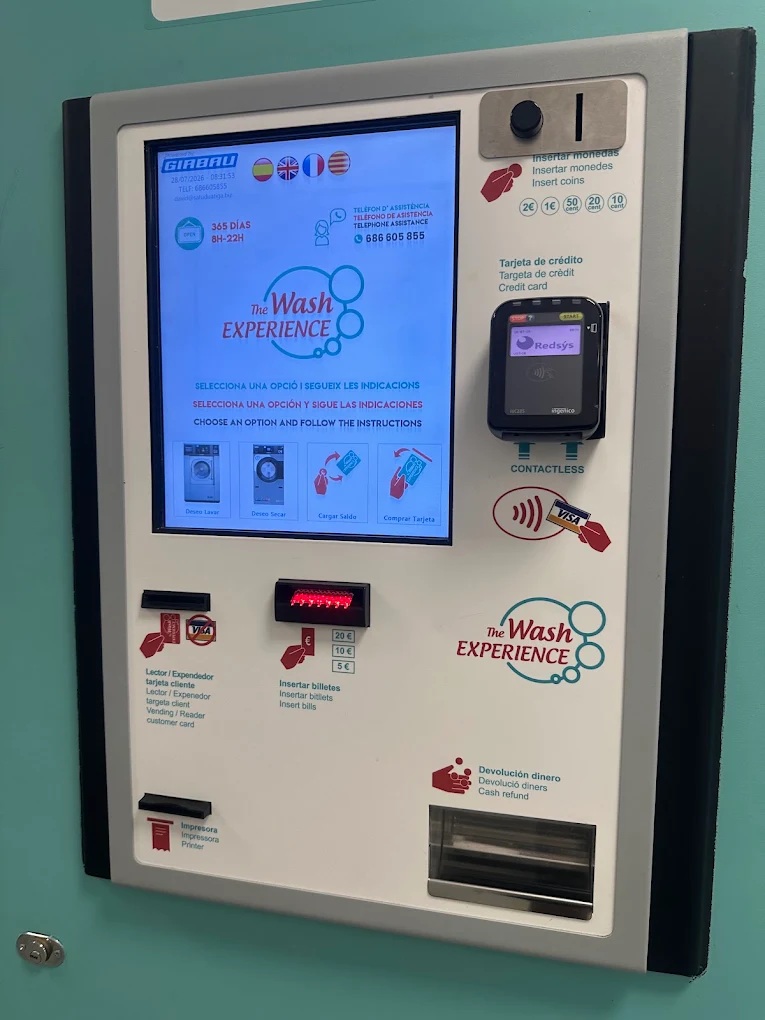 Payment kiosk at LAVA Laundromat on Avinguda de Gaudí, Barcelona