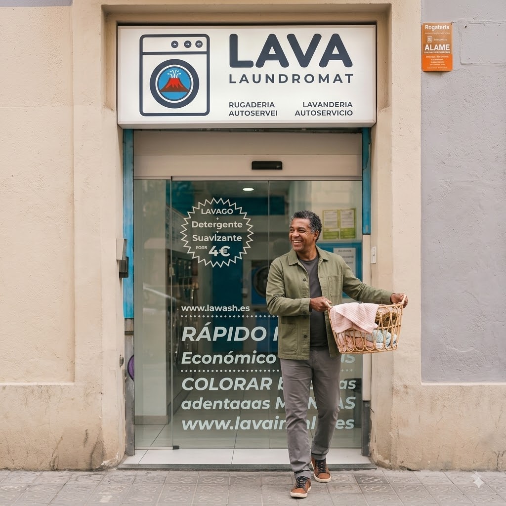 LAVA Laundromat storefront at Carrer del Vallespir 136, Les Corts, Barcelona